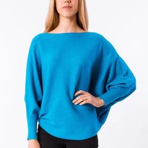 Kerisma Ocean Teal Blue Ribbed Knit Dolman Sleeve Boatneck Ryu Sweater